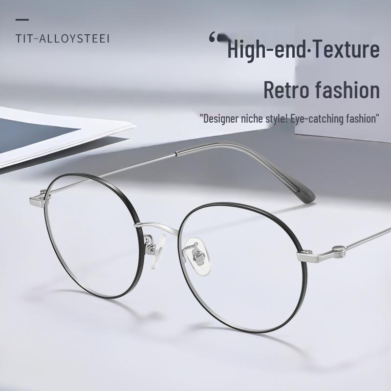 

Универсальные Сверхлегкие Очки Круглой Формы, Маленькие Женские Очки, Дизайн для Простого Лица, Модель 5303, Литературная Оправа для Высокой Миопии. Black Silver C5