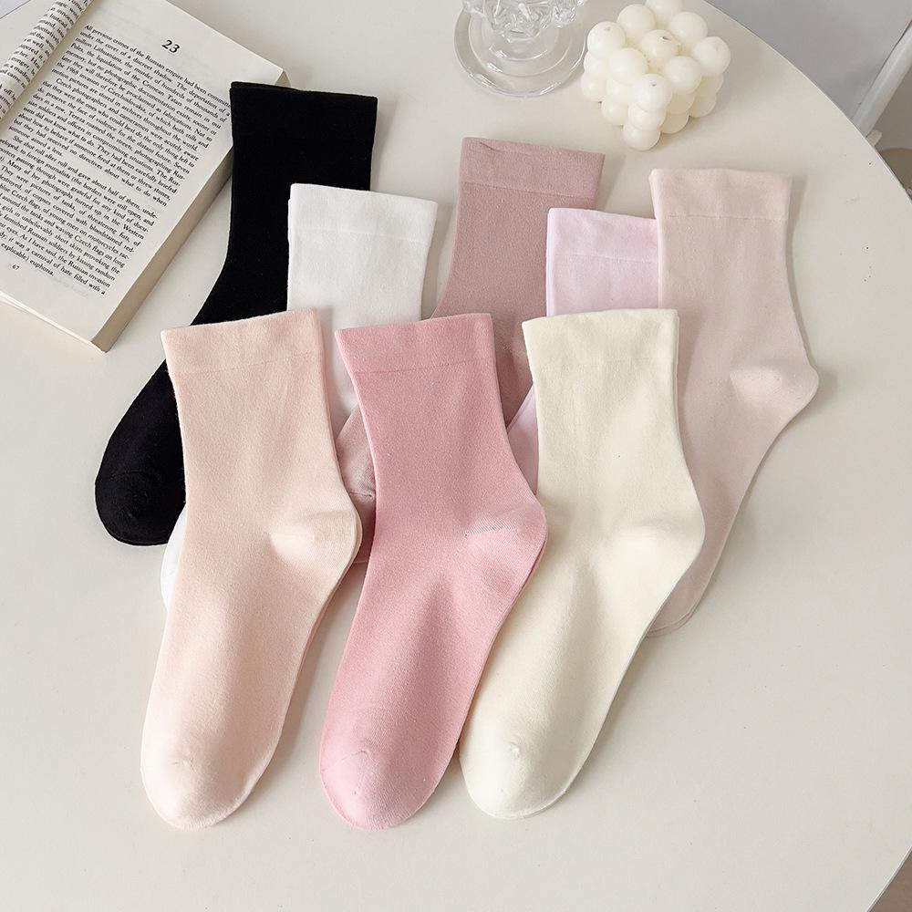 Women's Long Tube Socks Autumn and Winter Simple Solid Colors Pile Socks Ins Trendy Cotton Flat Mouth Middle Tube Socks
