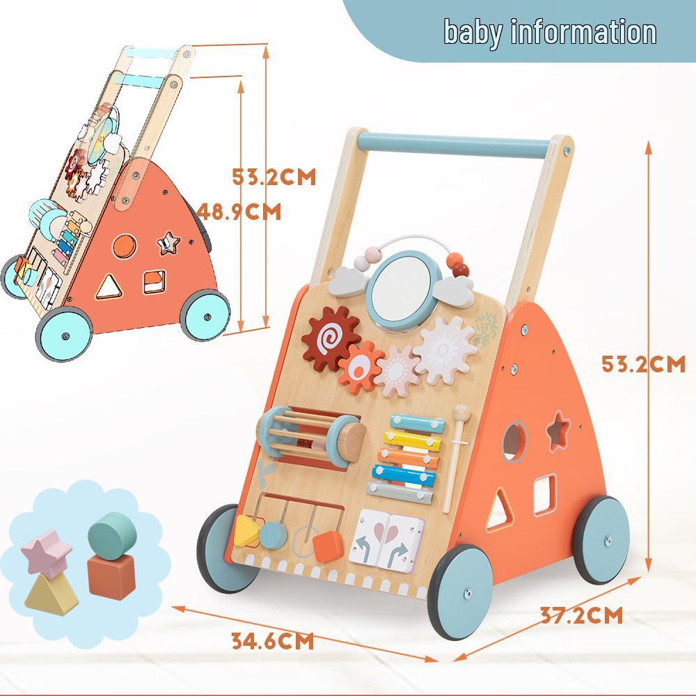 Nordic Style Wooden Bead Maze and Xylophone Push Cart Walker for Kids
