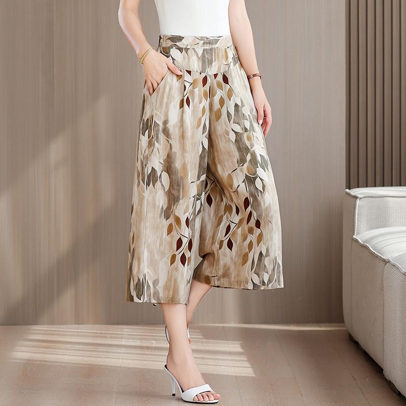 Plus Size Summer Women's Wide Leg Pants High Waist Loose Vintage Clothes Elastic Waist Casual Pants