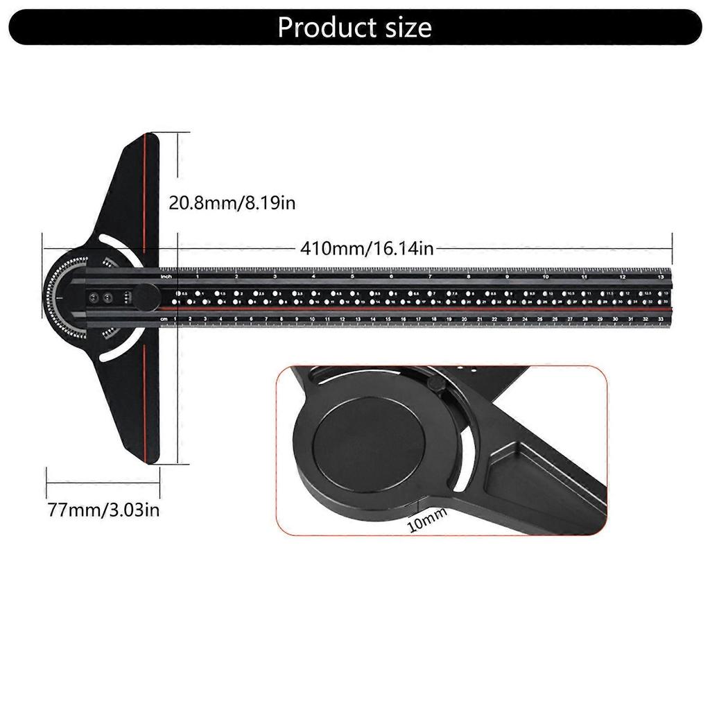 T Ruler Angles Finder Aluminum Marking Line Ruler Multifunctional Protractor for Construction Layout and Measuring Tool black