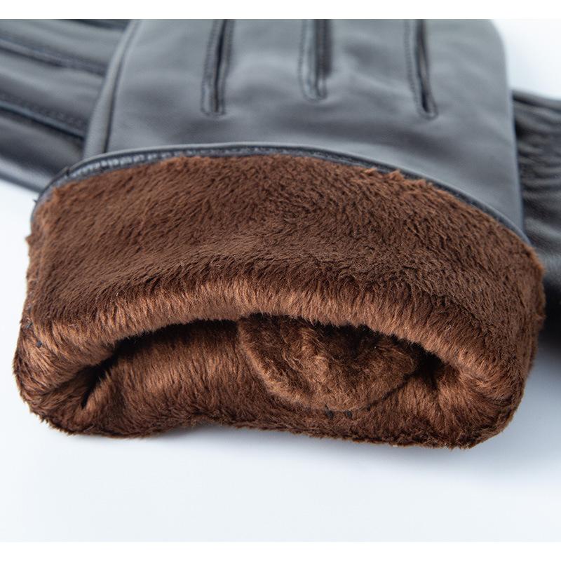 Herbst- und Wintermode Echte Lederhandschuhe aus Schafsleder für Damen mit Samt warm Nagelschnalle Korallensamt Touchscreen Outdoor Reiten Fahren