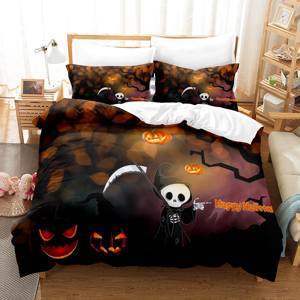 Halloween Duvet Cover Set Funny Cartoon Witches Hat Ghosts Bat Full Moon Cat Bedding Set King Size 2/3pcs Polyester Quilt Cover