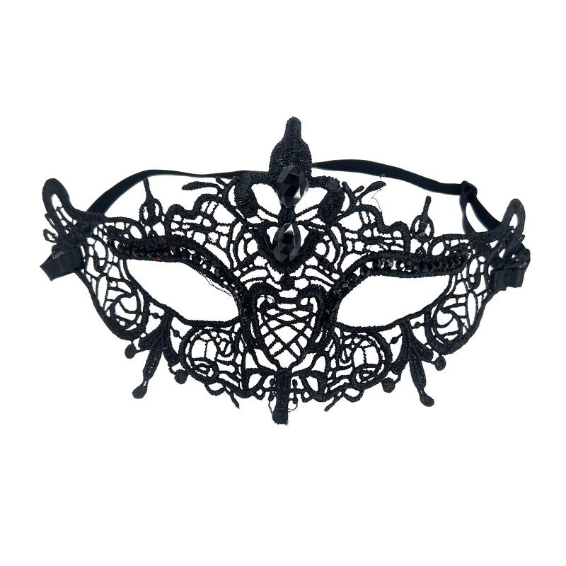 Meier Venetian lace mask with diamond accents - perfect for masquerade balls, carnivals, and costume parties diamond lace-black