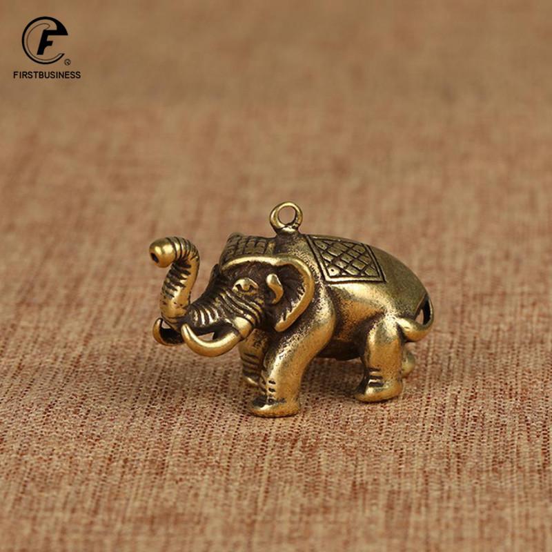 Mini Cute Brass Elephant Small Statue Desktop Drnaments Hooks Home Office Decorative Ornament Creative Brass Elephant Key Chain