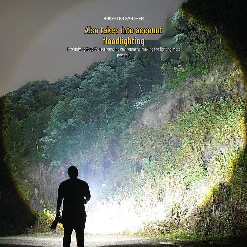 High Power White Laser Zoom Flashlight for Long-Range Outdoor Use with Rechargeable Display