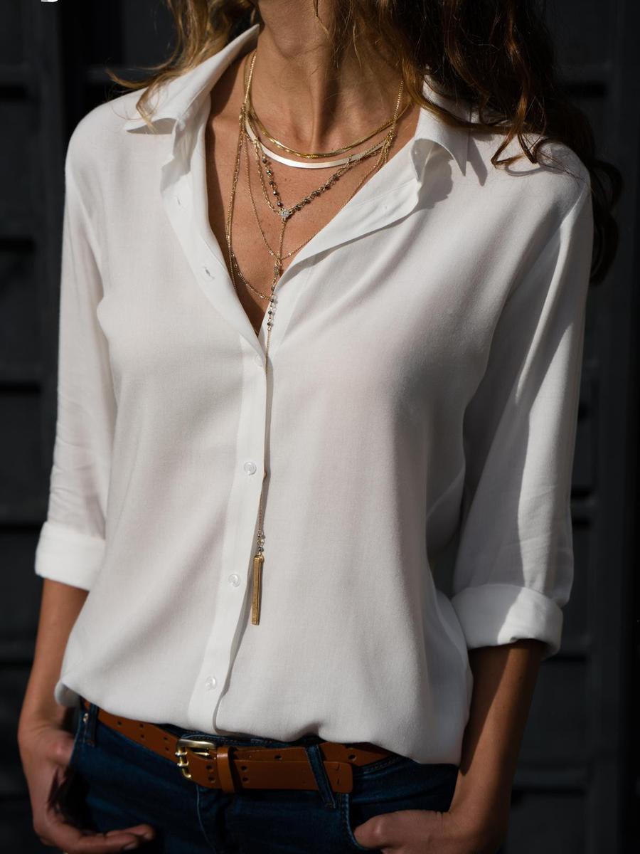 Fall Winter Women s Long Sleeve V-Neck Buttoned Chiffon Shirt S