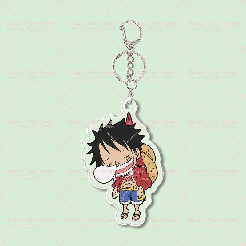 One Piece Chibi Acrylic Keychain Set Luffy Zoro Katakuri Double Sided HD Print Anti-Scratch Key Ring Backpack Pendant Anime Fan