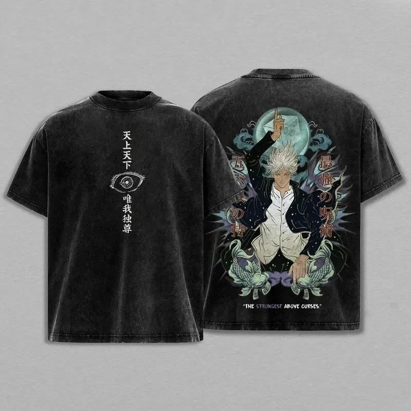 Heißblütiges Anime Jujutsu Kaisen Gojo Satoru Grafikdruck T-Shirt Herren Damen Vintage Gewaschene Baumwolle Sommer Neues T-Shirt Streetwear Y2K Mode Übergroßes Oberteil
