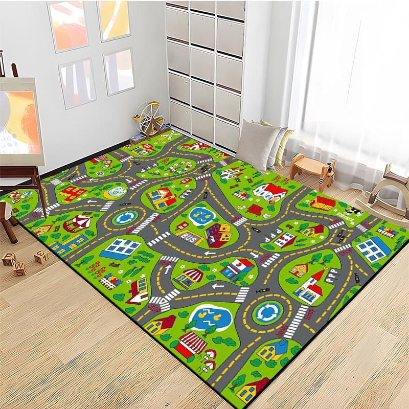 Kids Road Traffic Carpet Cartoon Car Toys Area Rug for Boys Girls City Life Educational Rugs Baby Room Bedroom Nursery Play Mat