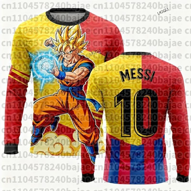 2026 Dragon Ball Z Kinder Herbst Langarm-T-Shirt, Messi Herren Winter Fußball Sport T-Shirt Fan Spezial Trikot Set