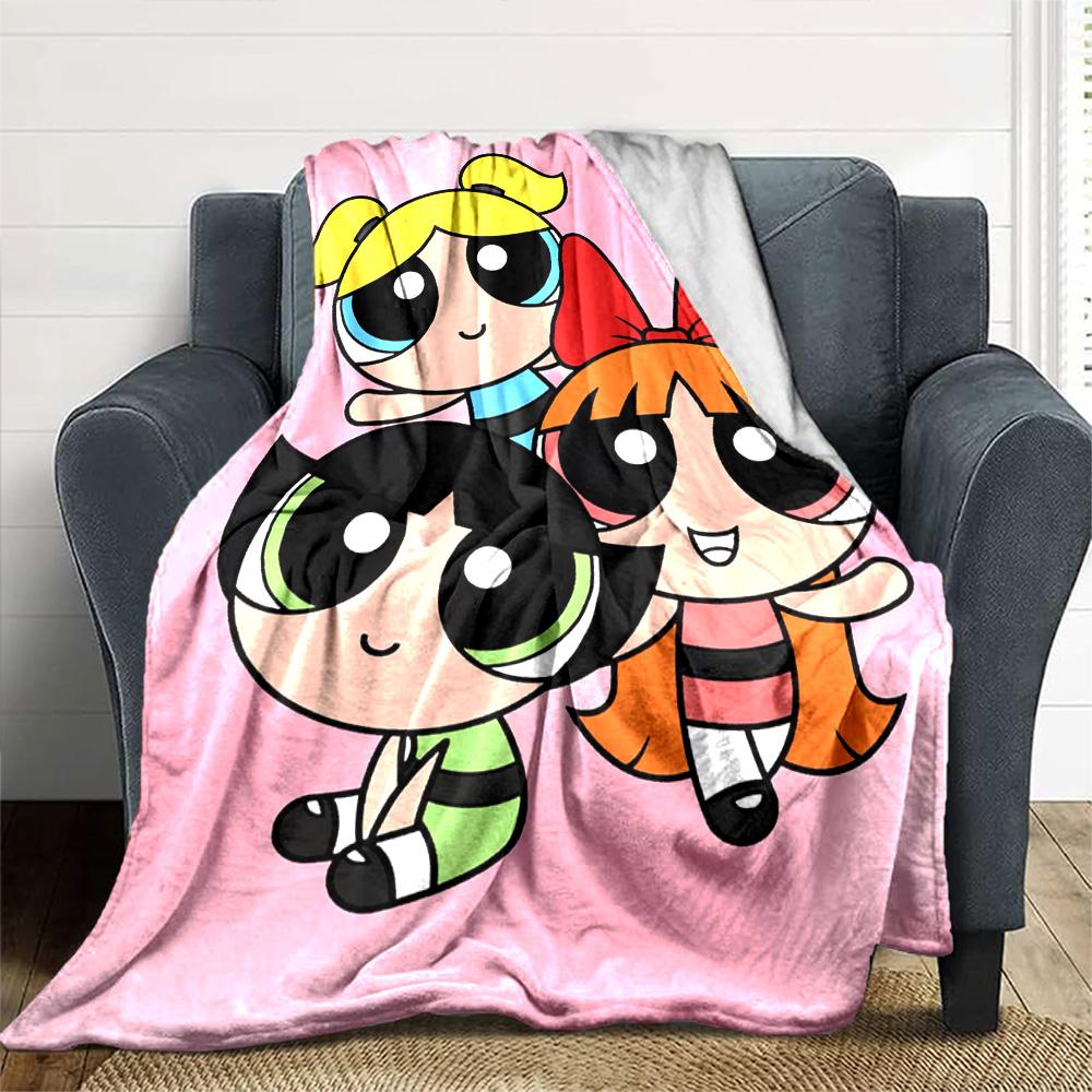Powerpuff Girls Adventure Flannel Blanket Super Soft Warm Cozy Blanket For Sofa Bed Office Travel Allseason Home Decor Gift