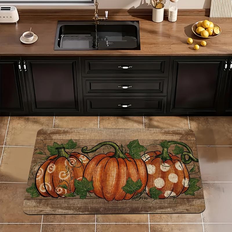 1pc Autumn Pumpkin Rectangular Thanksgiving Doormat, Non-slip And Washable Polyester Doormat, Flannel Material Is Soft, Comfortable And Easy To Clean,
