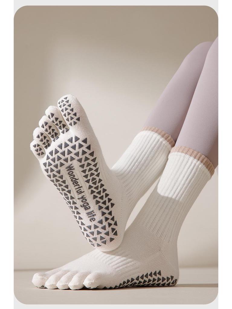 Women's Anti-Odor Five-Toe Yoga Mid-Calf Socks for Autumn/Winter | Anti-Slip Toe-Separating Socks for Sports, Dance, and Pilates