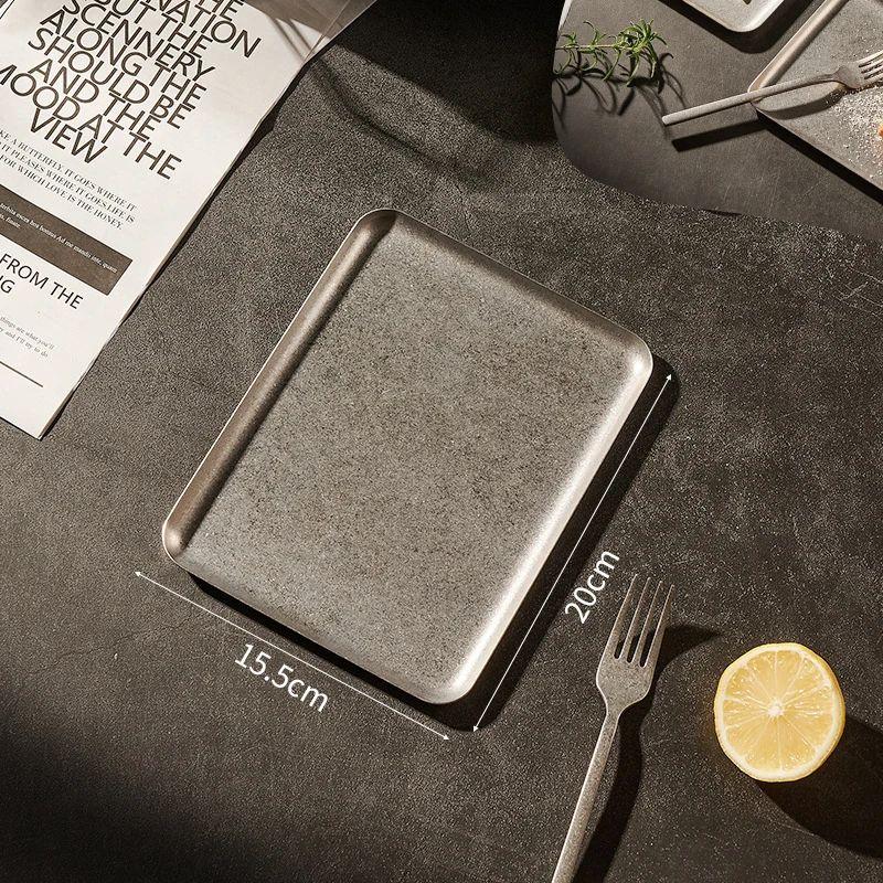 High Quality 304 Stainless Steel Steak Plate Tray Bbq Tableware Dish Serving Plate Tea Cup Trays Food Rectangular Plate Decor Quality
