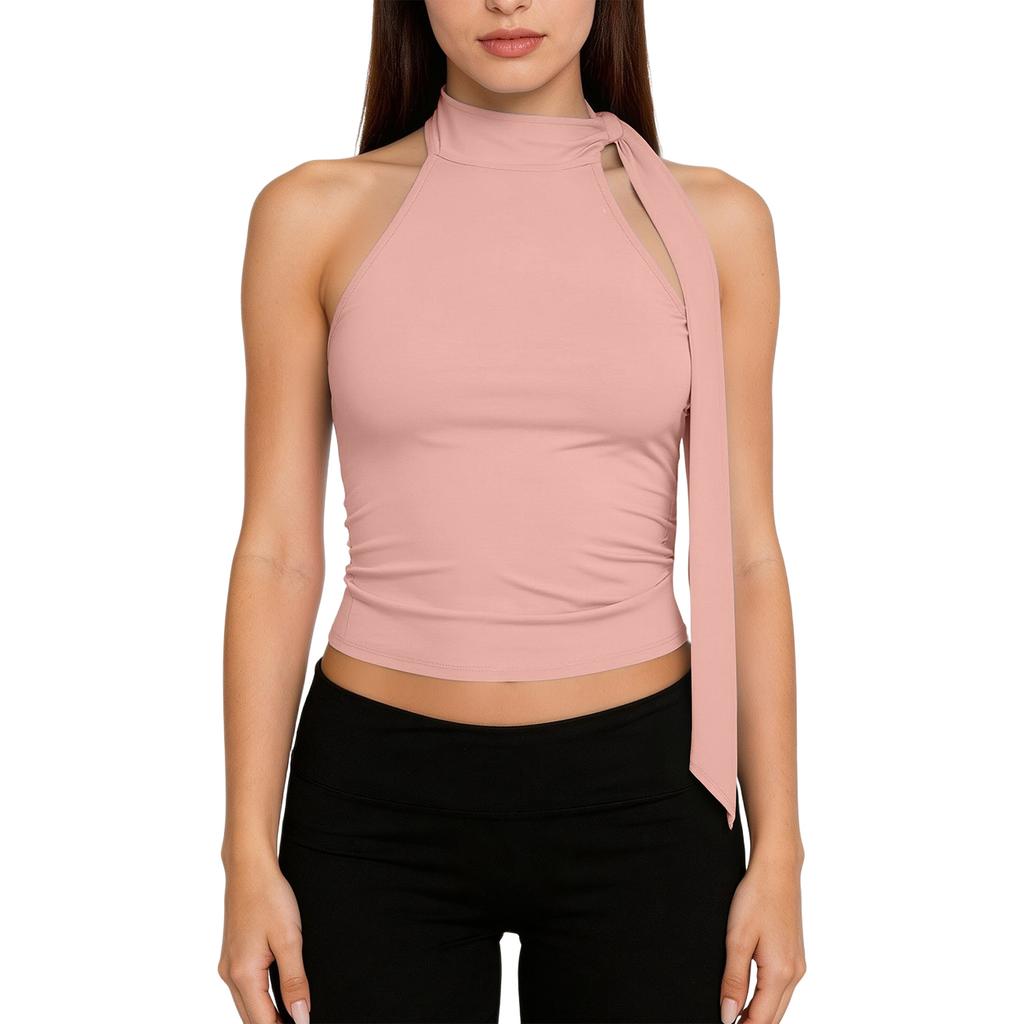 Women's Fashion Bow-Detail Cold-Shoulder High-Neck Sleeveless Top
