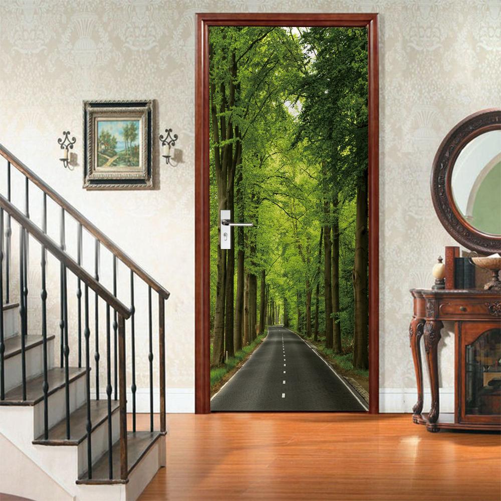 3D Door Mural Sticker Peel and Stick Door Wallpaper Golden Buddha Castle Moon Mermaid Flower Home Decor Removable