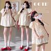 2026 Korean Puff Sleeve Polka Dot Maternity Top & Belly Support Shorts