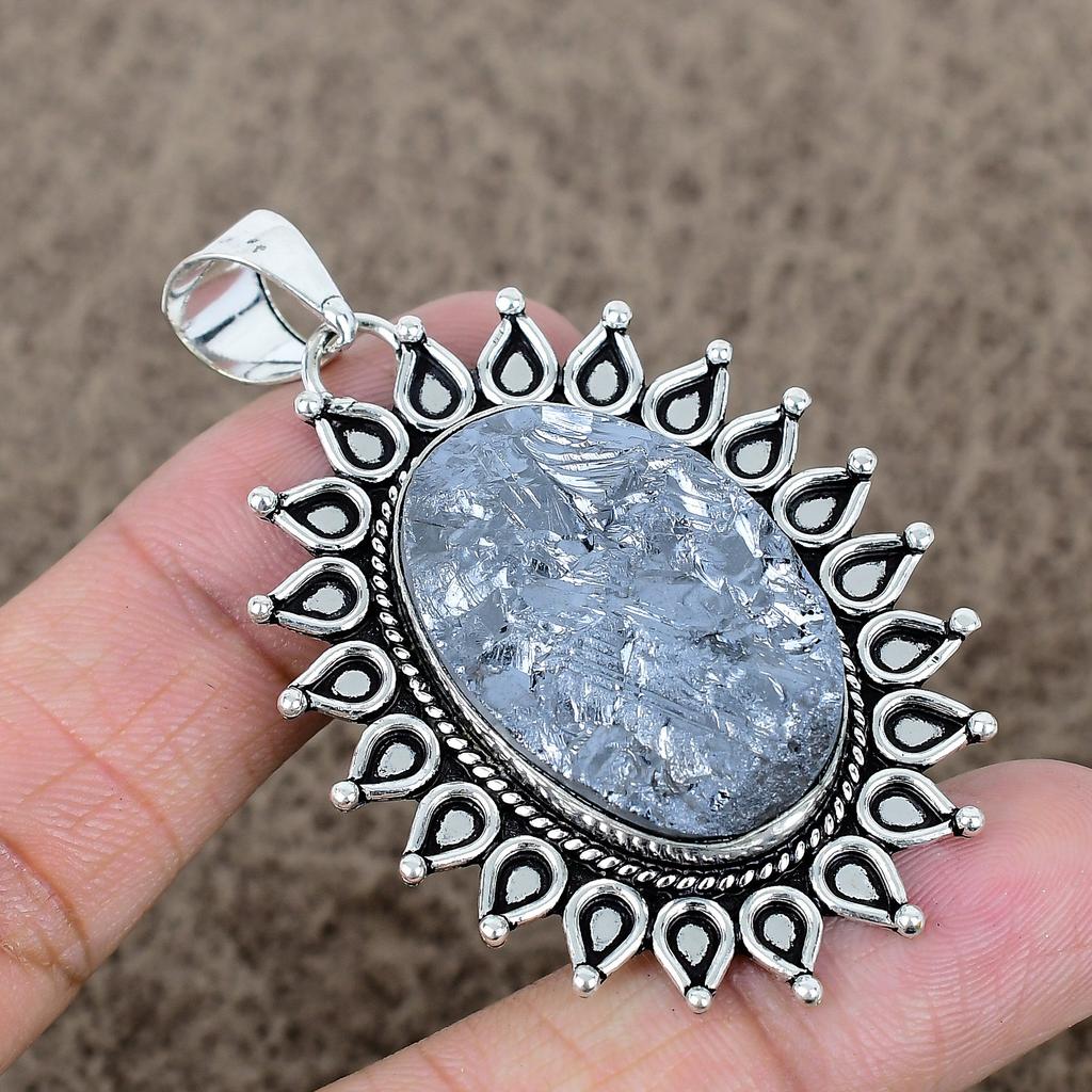 Pyrite Druzy Gemstone Handmade 925 Sterling Silver Jewelry Pendant 2.48" KKG-730