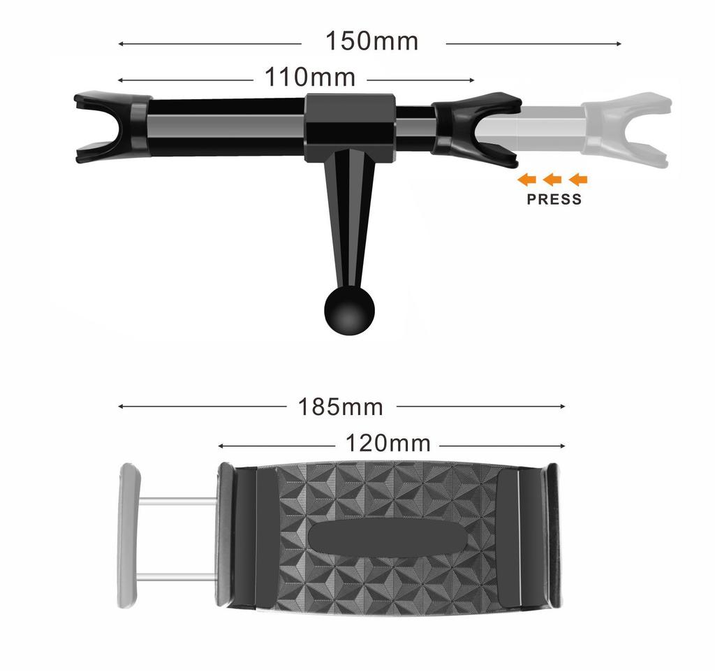 Adjustable Phone Tablet Stand Car Rear Seat Holder Vehicle Headrest Bracket Universal Mount Compatible for Apple iPhone iPad