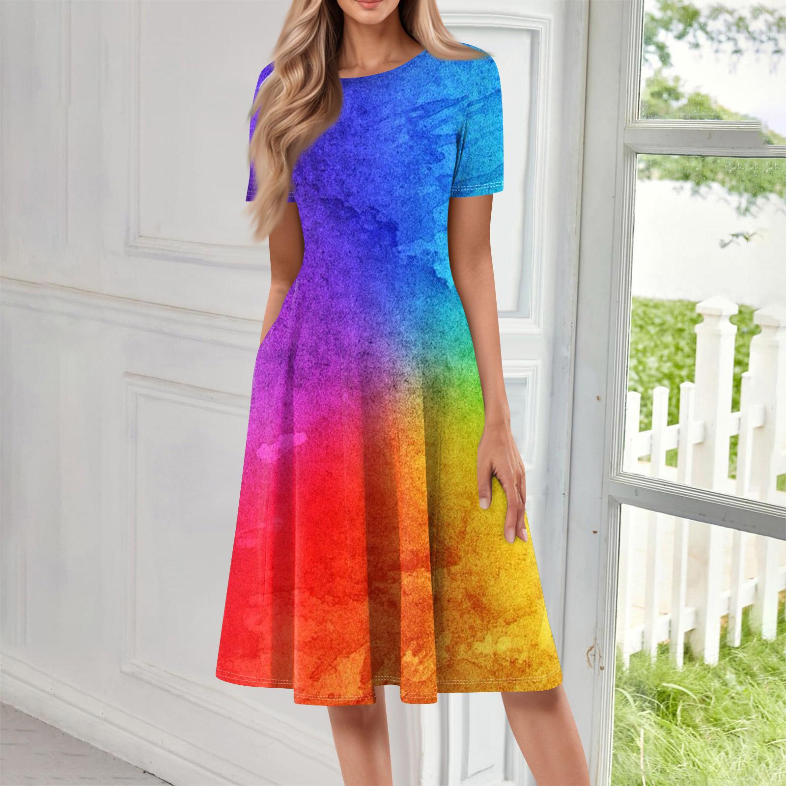 

Women Casual Printed Round Neck Long Dress M