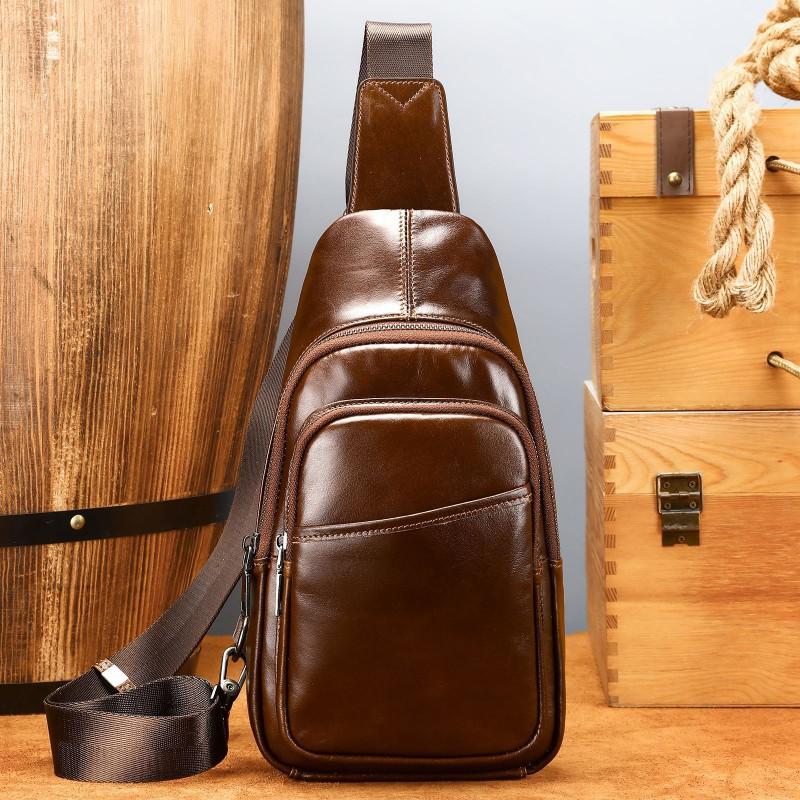 Simple Versatile Top Layer Cowhide Men s Chest Toe Cover Handmade Genuine Bag Crossbody