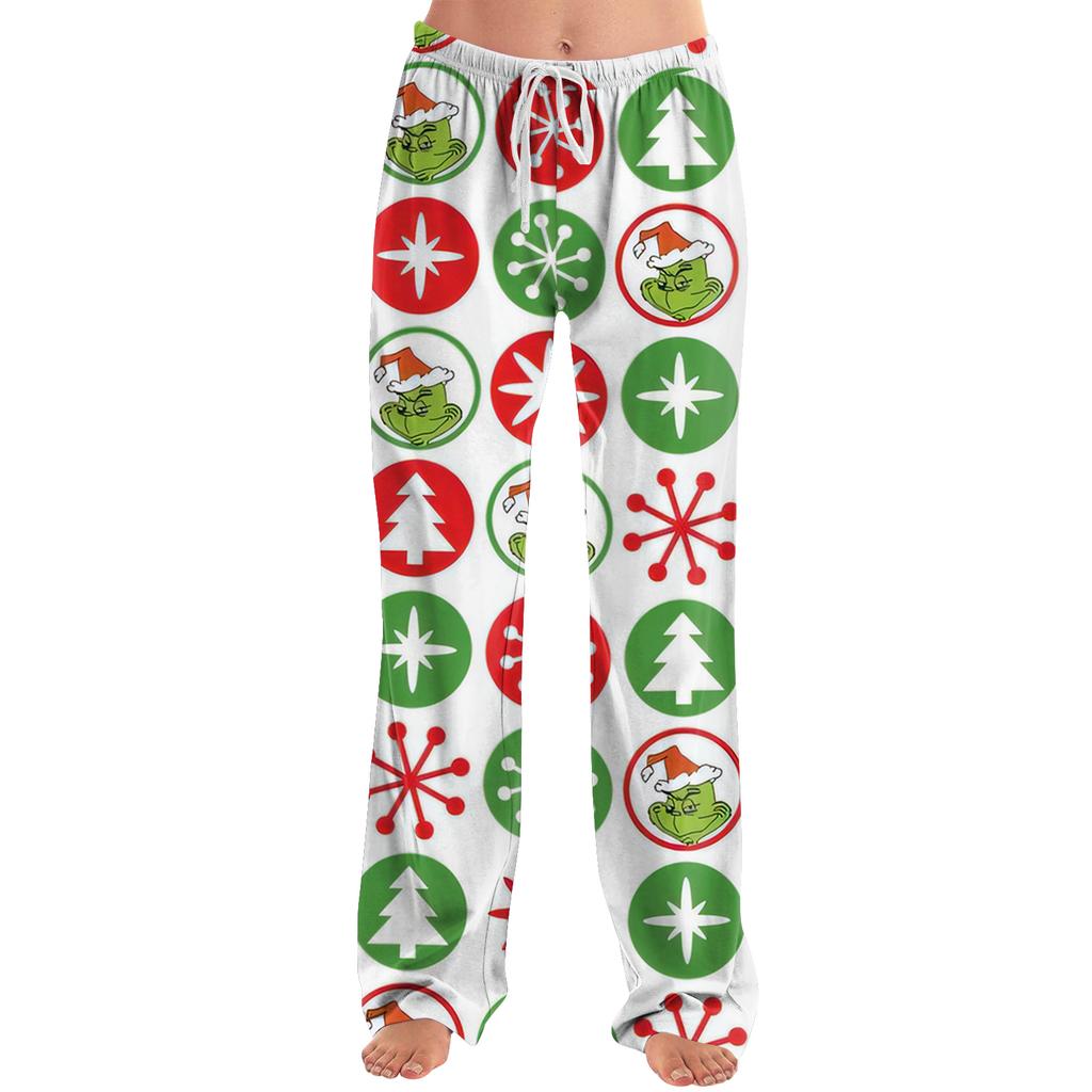 Womens Pajama Pants Sleepwear Casual Drawstring Elastic Waist Pants Comfy Straight Yoga Loose Trousers