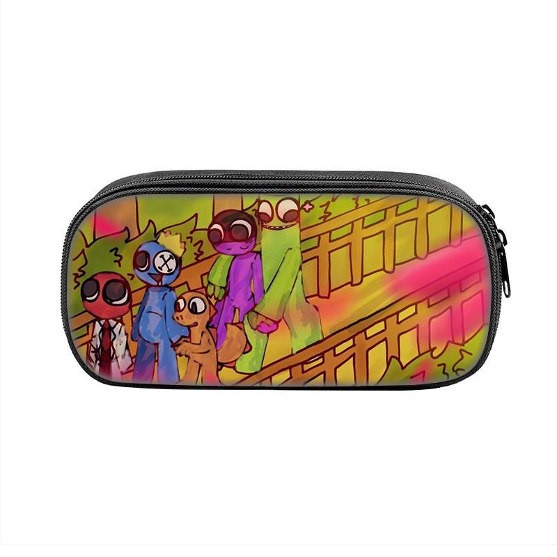 Rainbow Friends Cartoon Pencil Case With Durable Nylon Material Large Capacity School Storage