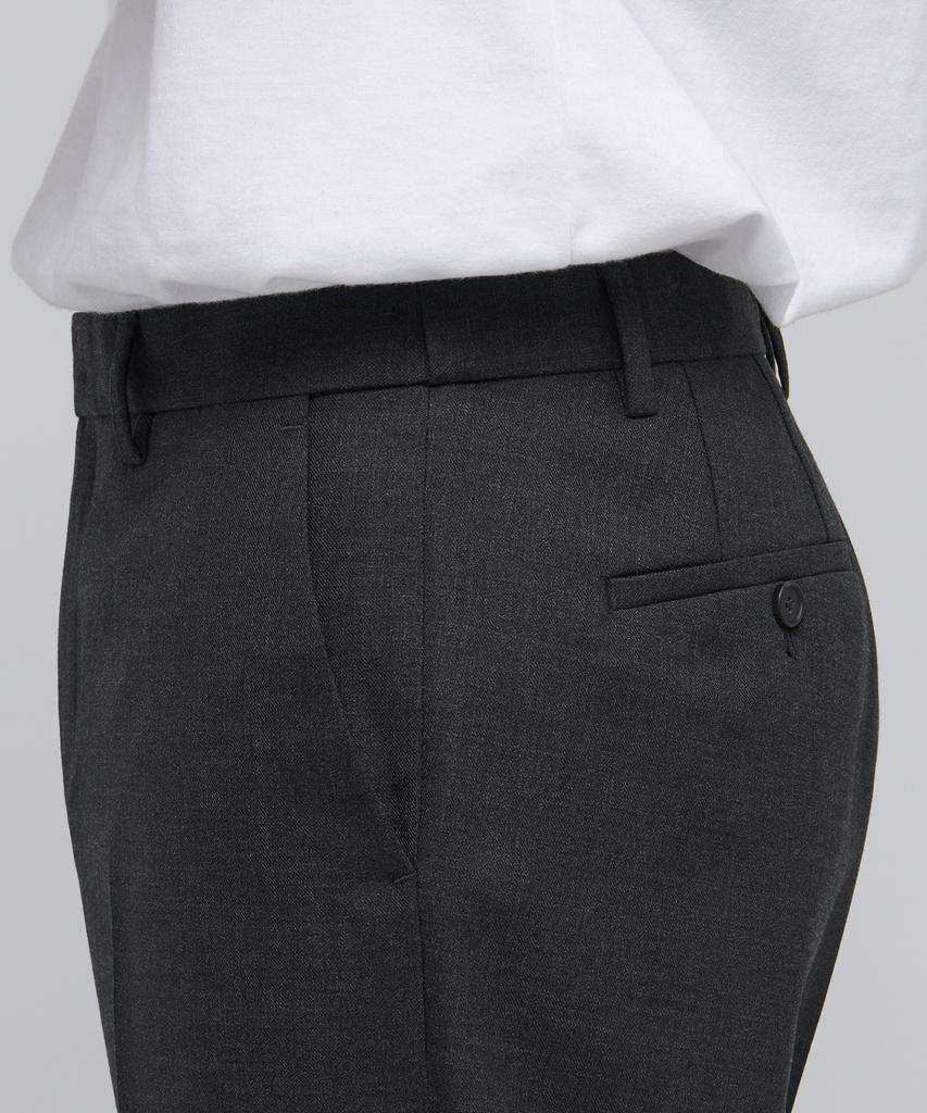 MUSINSA STANDARD Wool Semi-Wide Hidden Elastic Waist Slacks [Charcoal Gray]