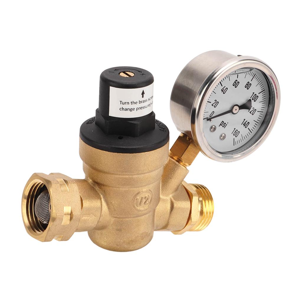 RV Water Pressure Regulator Valve Adjustable Water Pressure Reducer with Gauge for Camper Trailer RV Plumbing System