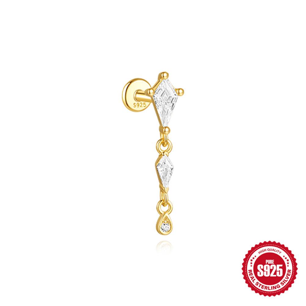 Stylish And Simple Ins Wind S925 Sterling Silver Kite Stone With Diamonds Flat Head Internal Thread Puncture Earbone Stud Female