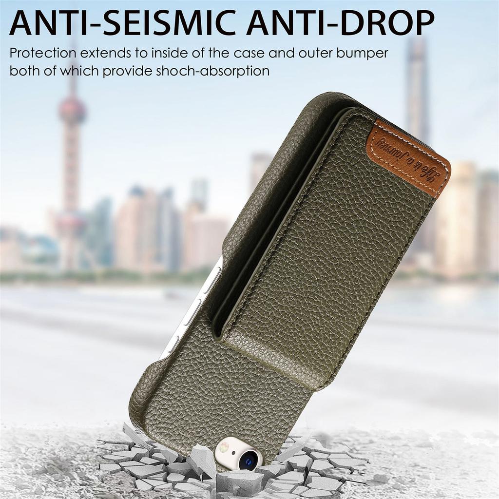 Für iPhone 16e Hülle RFID-blockierender Kartenhalter Leder-Rückseite mit Litschi-Textur