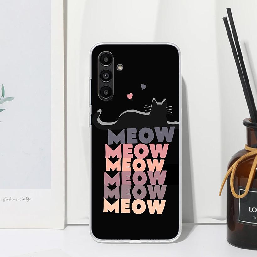 Anime Cute Black Cat Meow Phone Case For Samsung Galaxy A17 A37 A57 A16 A26 A36 A56 A15 A25 A35 A55 A14 A24 A34 A54 A13 A23 A33