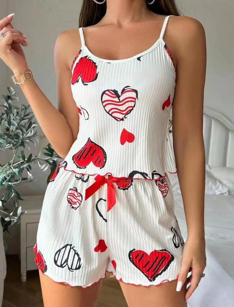 Women's Heart Print Camisole and Shorts Pajama Set