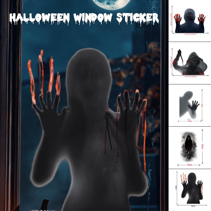 Scary Halloween Window Stickers Horror Ghost Bloody Hand Decals for Glass Window Door Decor PVC Decor House Party Indoor Outdoor