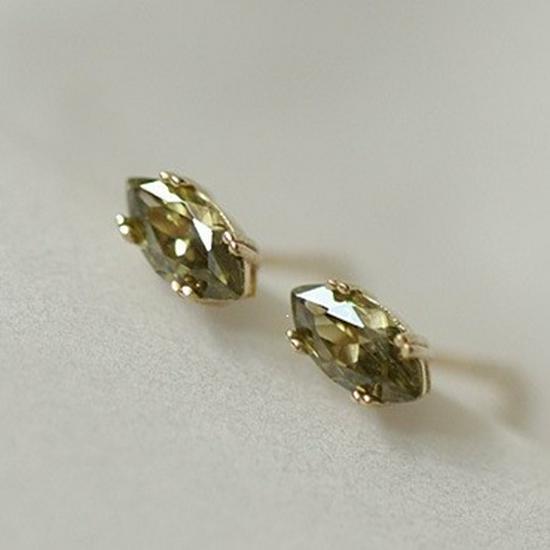 Gold-Plated Olive Green Zircon Stud Earrings in S925 Sterling Silver for Women