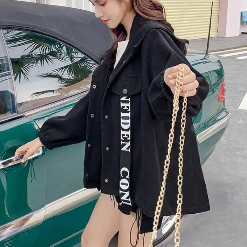 Lässige Jeansjacke für Damen, trendiger Print-Mantel im koreanischen Stil, lockere Kapuzenoberteile, Retro-Chic, kurze Jacken mit Clown-Print, Damenbekleidung