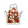 Unisex Christmas Snowman Print Apron Red White Poinsettia Design, Easy-Care Fabric for Holiday Cooking, Baking Household Chores