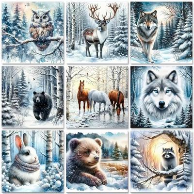 Full Diamond Painting Animal Wolf 5d Diy Diamond Mosaic Winter Landscape Rhinestone Pictures Craft Kit Home Decor Gif