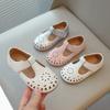 Girls Leather Shoes Hollow Cut-outs Princess Sweet Soft Kids Casual Shoes Spring Summer T-strap Children Flats for Wedding