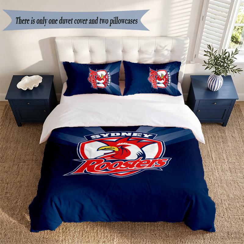 Sydney Roosters 3‑Piece Bedding Set Soft Microfiber Duvet Cover Pillowcases Comfortable Bed Linen for Bedroom Decoration