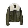 Retro lamb wool collar leather jacket down jacket women's short loose and thin motorcycle jacket autumn and winter new