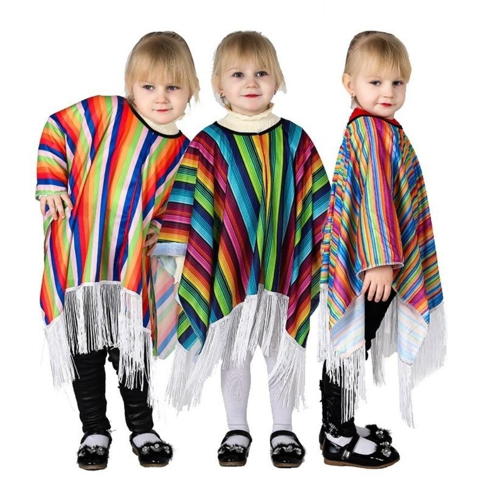 Lightweight Mexican Poncho Tassel Trim Performance Costume Cape Ethnic Style Cloak  Mexican Fiesta
