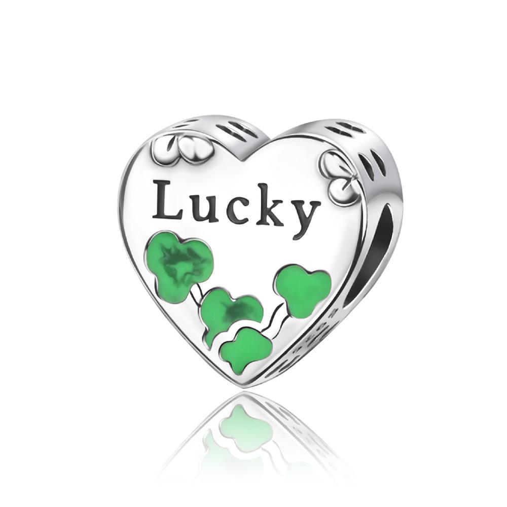S925 Silver DIY Fashion Four Leaf Clover Beaded Jewelry Accessories Lucky Pendant