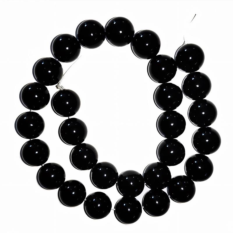 Natural 7A Grade Black Ujin Obsidian Loose Beads for DIY Jewelry and Handmade Accessories