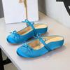 French Satin Bow With One Strap With Shallow Mouth Half-Tugging Women's Hollow Inner Heightened Round-Head Sandals Comfortable