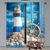 2Pcs Blue Wooden Nautical Curtain Sailor Sailing Ship Boat Rudder Fishing Net Lighthouse For Living Room Bedroom A