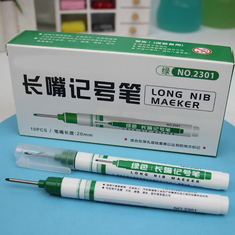 10Pcs Deep Hole Marker Pen 20mm Long Tip Marker Carpenter Marker Waterproof Drill Hole Marker Woodworking Mark Tool