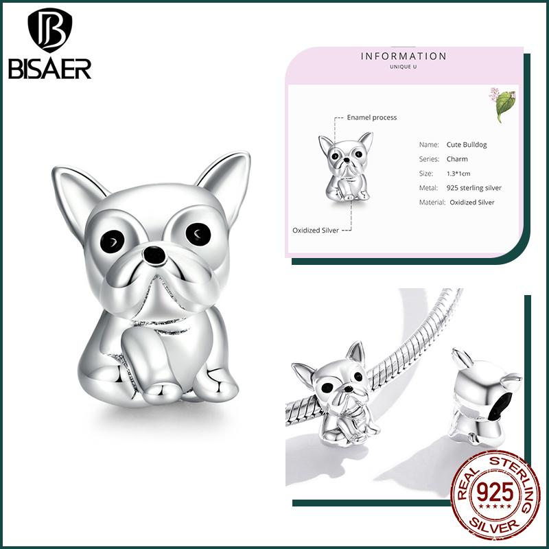 BISAER Plata 925 Encanto Lindo Perro Cuentas Perro Salchicha Mascota Animal Colgante Chapado en Platino Apto Mujeres Pulsera DIY Joyería Fina