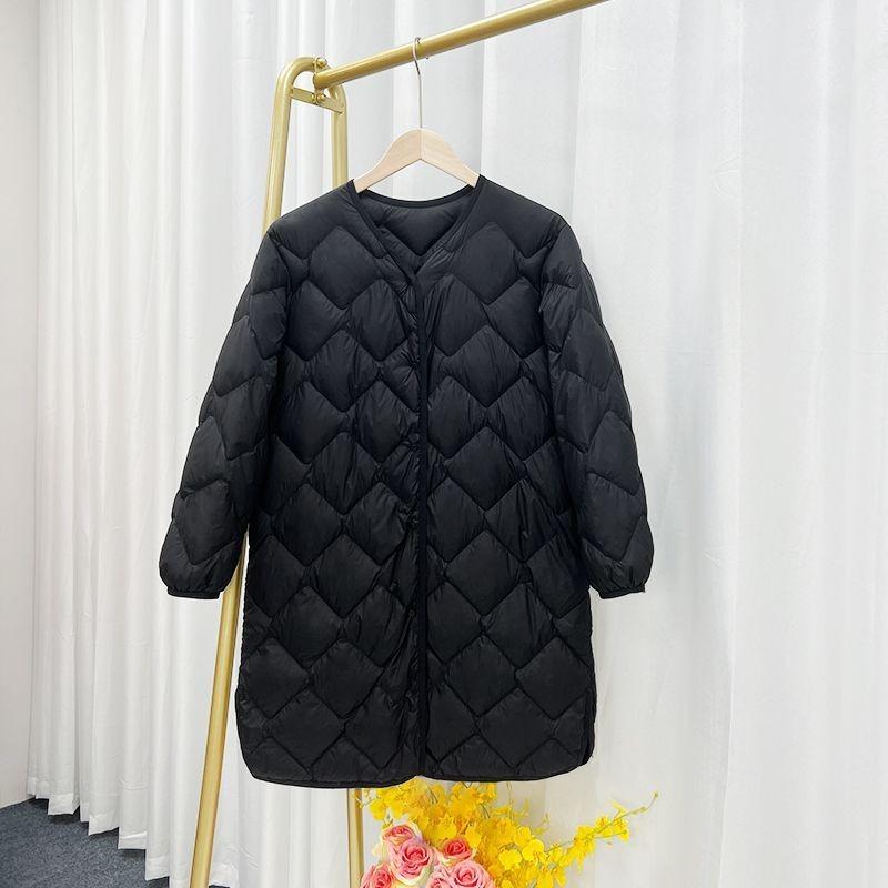 Autumn and winter new light down jacket women's medium and long collar long collarless liner jacket